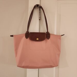 Longchamp Pink Tote with Brown Accents